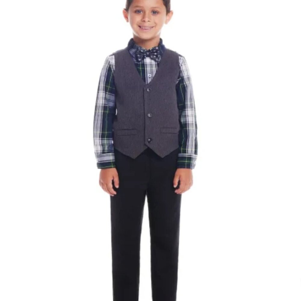 Andy & Evan Boys Toddler size 3 Gray Green 4 Piece Suit Set NWT
